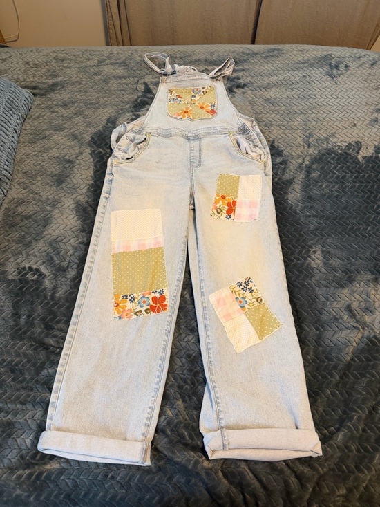 Target Other - Light Wash Denim Overalls with Floral Patchwork
